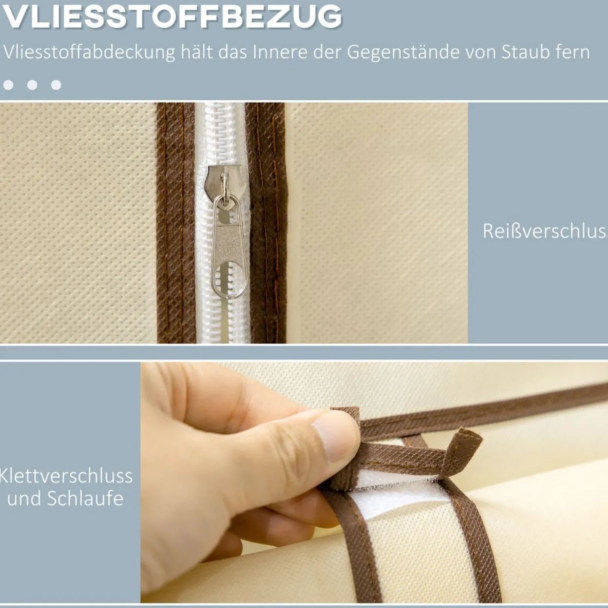 Kleiderschrank Stoffschrank mit 2 Kleiderstangen, 6 Fächern, Creme