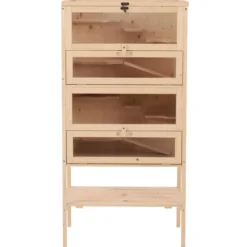 Kleintierkäfig 4 Etagen mit Gitterdach Rampen Käfig Nagerkäfig 60 x 40 x 120 cm Holz