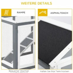 Kleintierstall mit herausnehmbarer Bodenwanne und Rampe Grau+Schwarz+Weiß