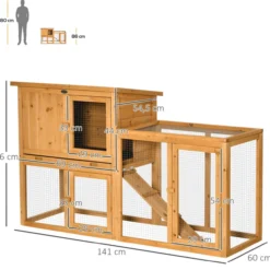 Kleintierstall mit herausnehmbarer Bodenwanne und Rampe Tannenholz Orange