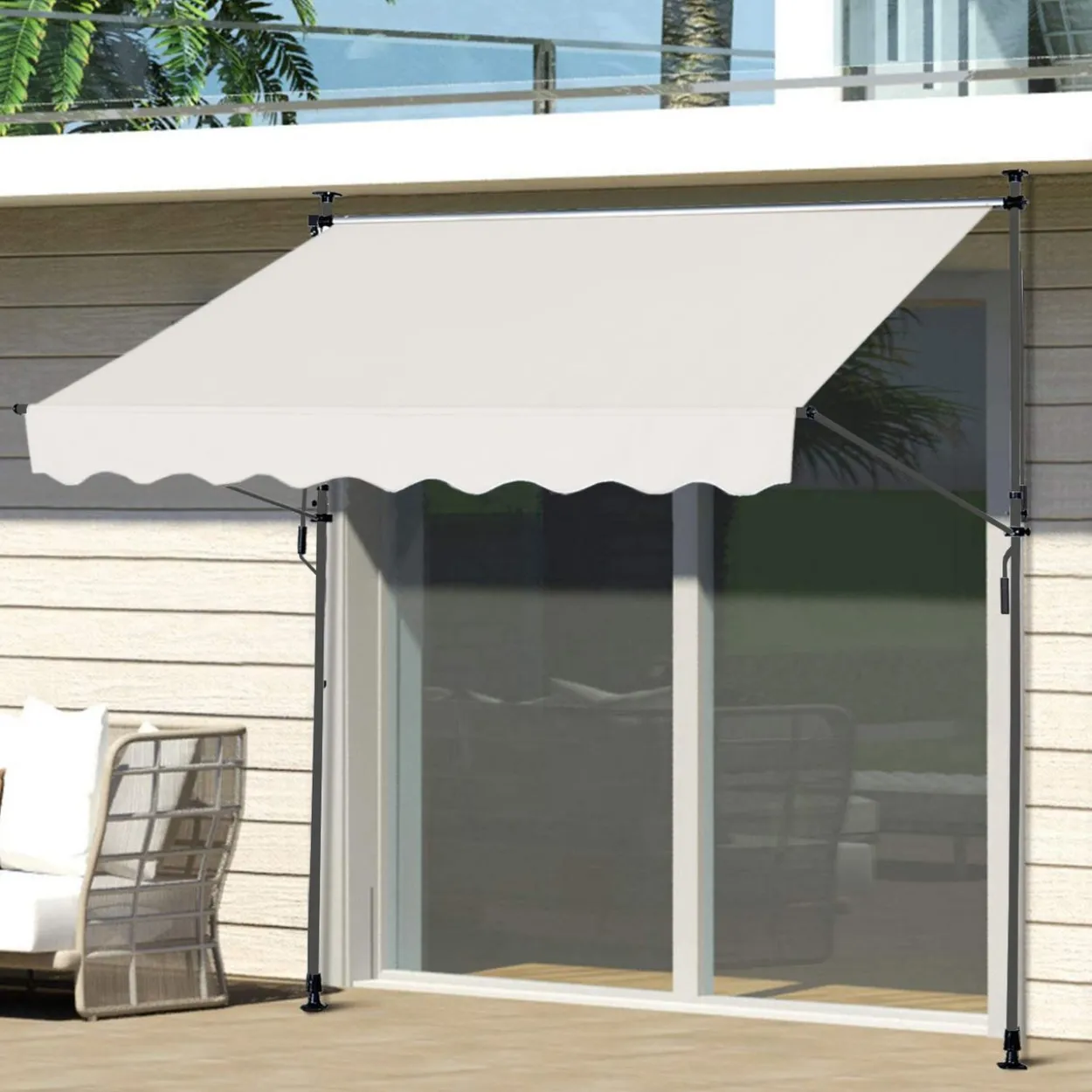 Klemmmarkise Sonnenschutz mit Handkurbel - Beige
