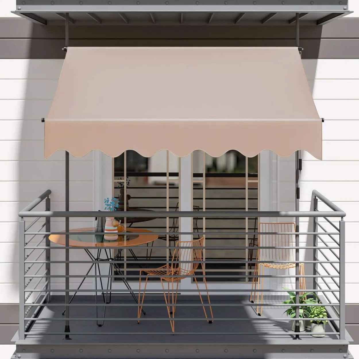Klemmmarkise Sonnenschutz mit Handkurbel - Beige