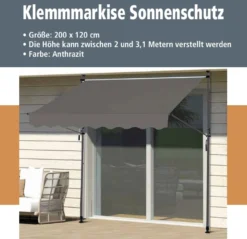 Klemmmarkise Sonnenschutz mit Handkurbel - Anthrazit