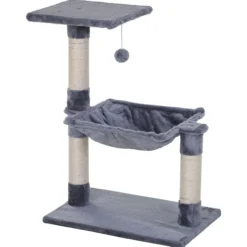 Kletterbaum Katzenbaum Kratzbaum mit Sisalsäule Plüsch-Hängematte Spanplatte Grau 50 x 36 x 70 cm