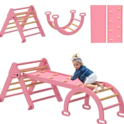 Klettergerüst Indoor, 7 in 1 klappbar Kletterdreieck mit Rutsche, Kletterbogen