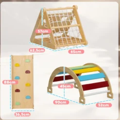 Klettergerüst Indoor, 7 in 1 Kletterdreieck mit Rutsche Kletterbogen Rampe Holz