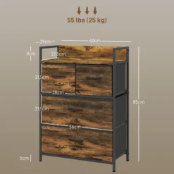 Kommode, Sideboard mit 4 Faltbaren Schubladen aus Stoff, Regal und Griff