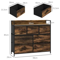 Kommode, Sideboard mit 7 Faltbaren Schubladen aus Stoff, Griff und Regal