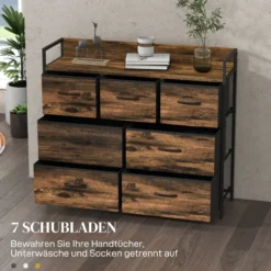 Kommode, Sideboard mit 7 Faltbaren Schubladen aus Stoff, Griff und Regal