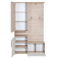 Kompaktgarderobe "Entry" mit Stauraum und Kleiderhaken, Cashmere Weiß und Kastanien Dekor