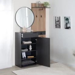 Kompaktgarderobe "Salon" mit Stauraum, Basalt Grau mit Artisan Eiche