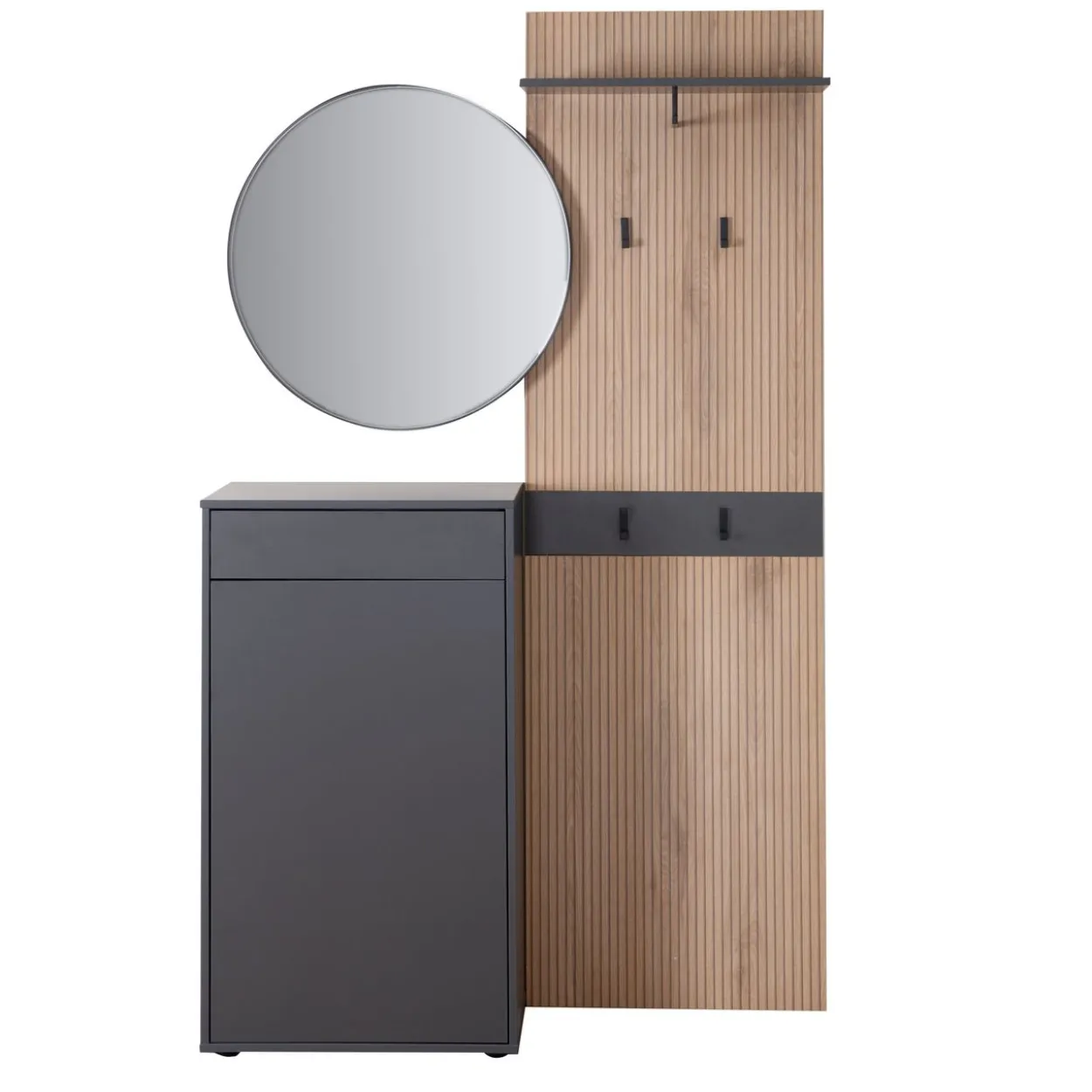Kompaktgarderobe "Salon" mit Stauraum, Basalt Grau mit Artisan Eiche