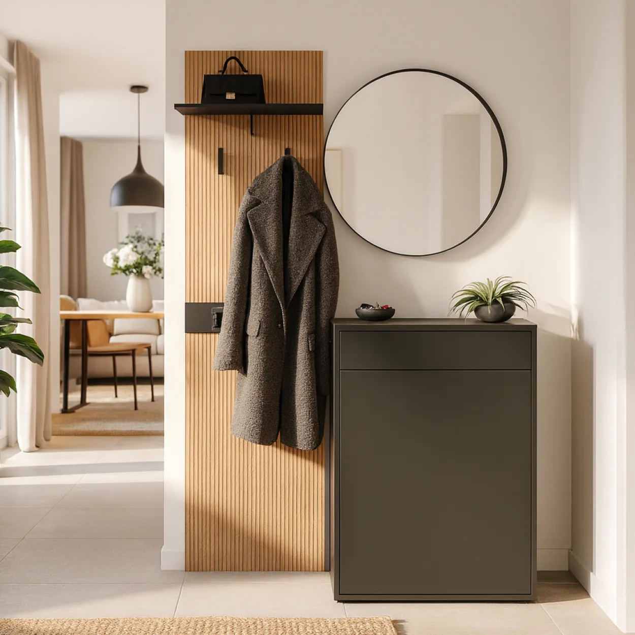 Kompaktgarderobe "Salon" mit Stauraum, Basalt Grau mit Artisan Eiche