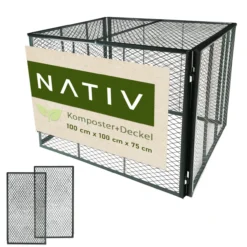Komposter 100x100x75 cm mit Deckel, dunkelgrün – stabiler Metallkomposter für Garten