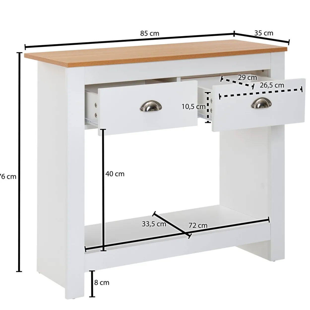 Konsolentisch 85x35x76 cm Weiß / Eiche