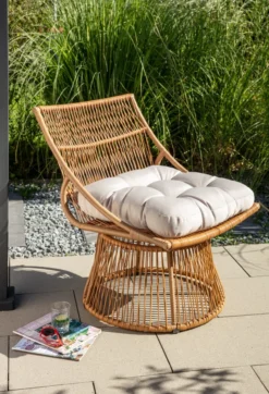 Korbsessel Rattan mit Sitzpolster, ca. 87 x 70 x H 46/87 cm - Braun
