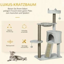 Kratzbaum 113 cm Katzenbaum mit Katzenhöhle Katzenkratzbaum Hellgrau