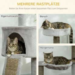 Kratzbaum 113 cm Katzenbaum mit Katzenhöhle Katzenkratzbaum Hellgrau