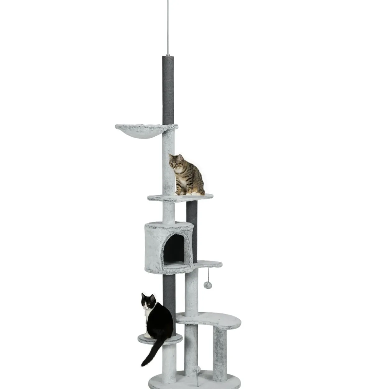 Kratzbaum Deckenhoch, 225-255 cm Katzenbaum mit Katzenhöhle, Korb, Grau