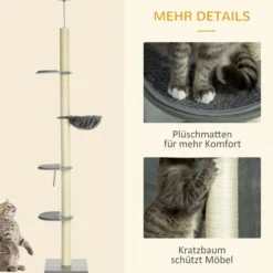 Kratzbaum, Katzenbaum Deckenhoch, Katzenkratzbaum, Höhenverstellbar