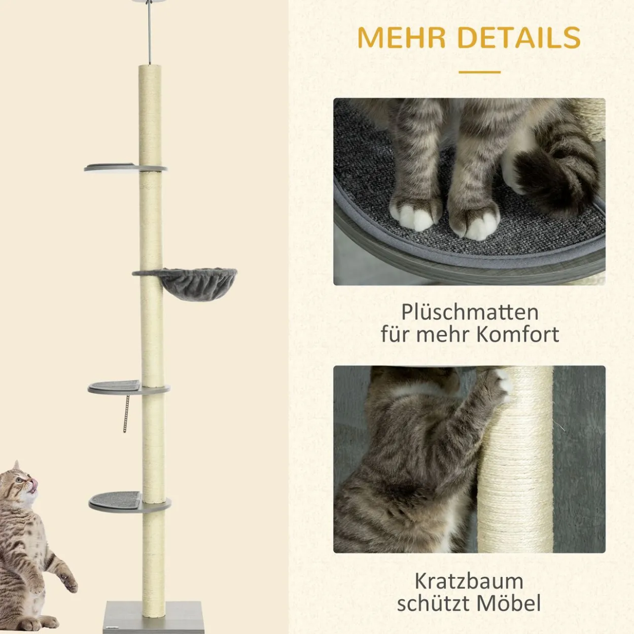 Kratzbaum, Katzenbaum Deckenhoch, Katzenkratzbaum, Höhenverstellbar
