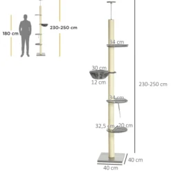 Kratzbaum, Katzenbaum Deckenhoch, Katzenkratzbaum, Höhenverstellbar