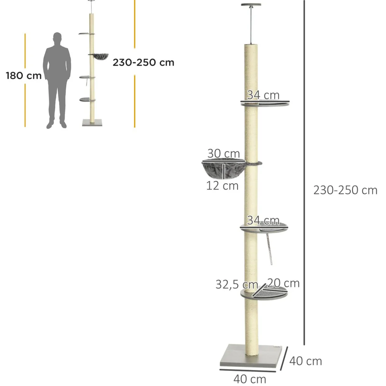 Kratzbaum, Katzenbaum Deckenhoch, Katzenkratzbaum, Höhenverstellbar