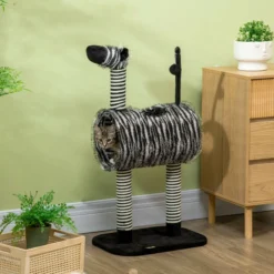 Kratzbaum, Katzenbaum im Zebra-Design, Katzenkratzbaum mit Katzentunnel