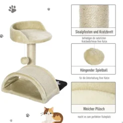 Kratzbaum Katzenbaum mit Spielbällen Sisalseil-Kratzstangen Beige