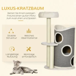 Kratzbaum, Kletterbaum mit Kratztonne, Katzenkratzbaum, Katzenbaum, Weiß