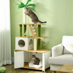 Kratzbaum mit Katzenklo-Schrank, 2-in-1 160 cm Katzenbaum mit Katzenhaus
