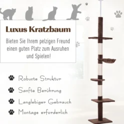 Kratzbaum mit Sisalsäulen Deckenhoch höhenverstellbar, Braun, 40 x 34 x 230-260 cm