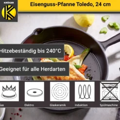 KRÜGER Eisenguss Pfanne Savanna Ø 24 cm - hohe Wärmespeicherung