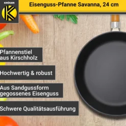 KRÜGER Eisenguss Pfanne Savanna Ø 24 cm - hohe Wärmespeicherung