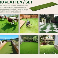 Kunstrasen 10 Stücke Grasmatte Rasenteppich Rollrasen für Balkon Grün