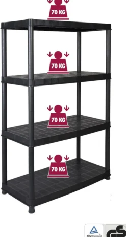 Kunststoff Steckregal 18" mit 4 Böden und hoher Tragkraft in Schwarz