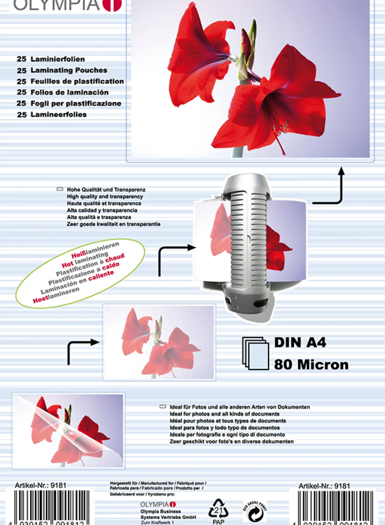 Laminierfolien OLYMPIA DIN A4 80µ, 25er