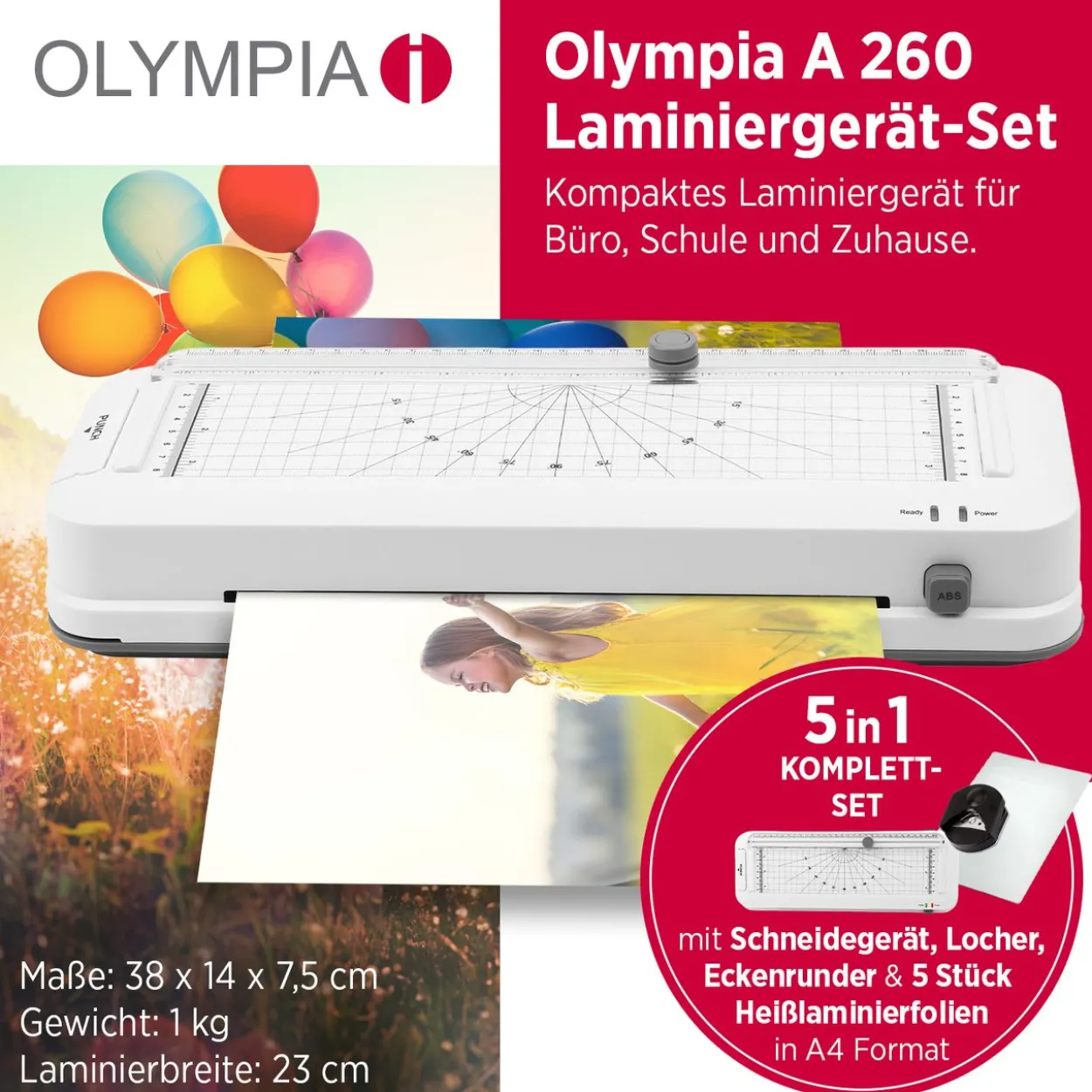 Laminiergerät OLYMPIA A 260 Combo mit Loch- u. Schneidefunktion