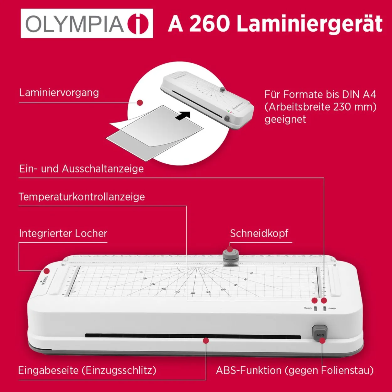 Laminiergerät OLYMPIA A 260 Combo mit Loch- u. Schneidefunktion