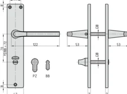 Langschild-Drücker-Garnitur - ZB 4100 - Alu F1 - eckig - Lochung: WC