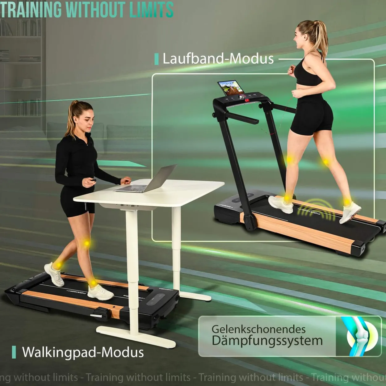 Laufband und Walking Pad 2 in 1 Holzoptik