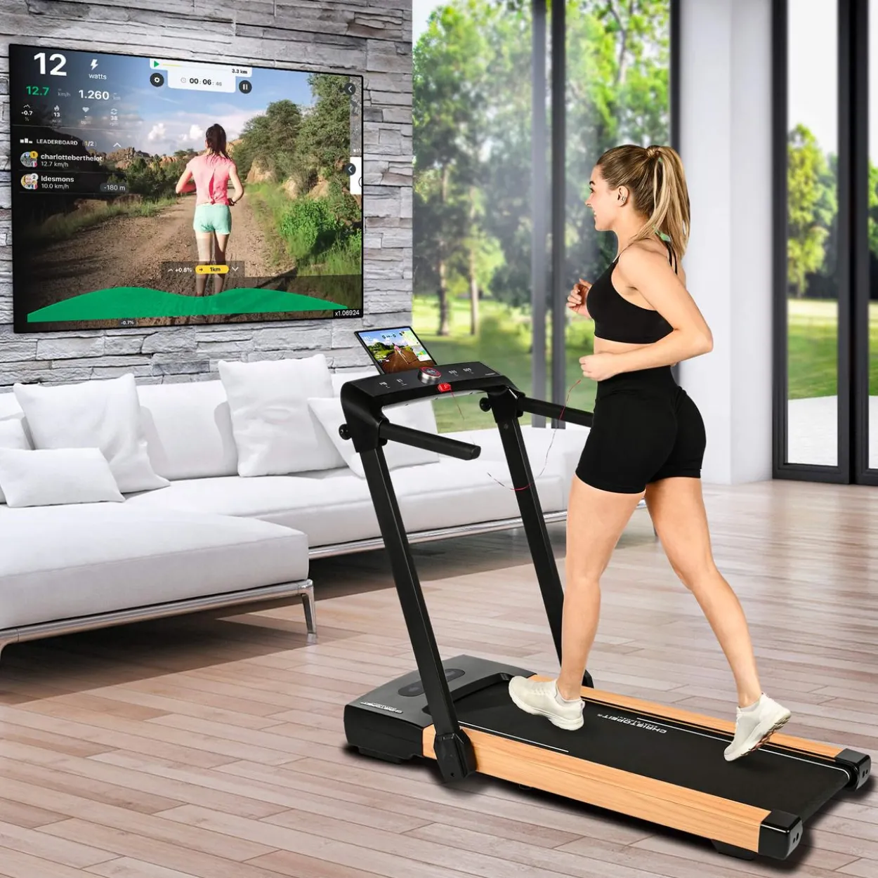 Laufband und Walking Pad 2 in 1 Holzoptik
