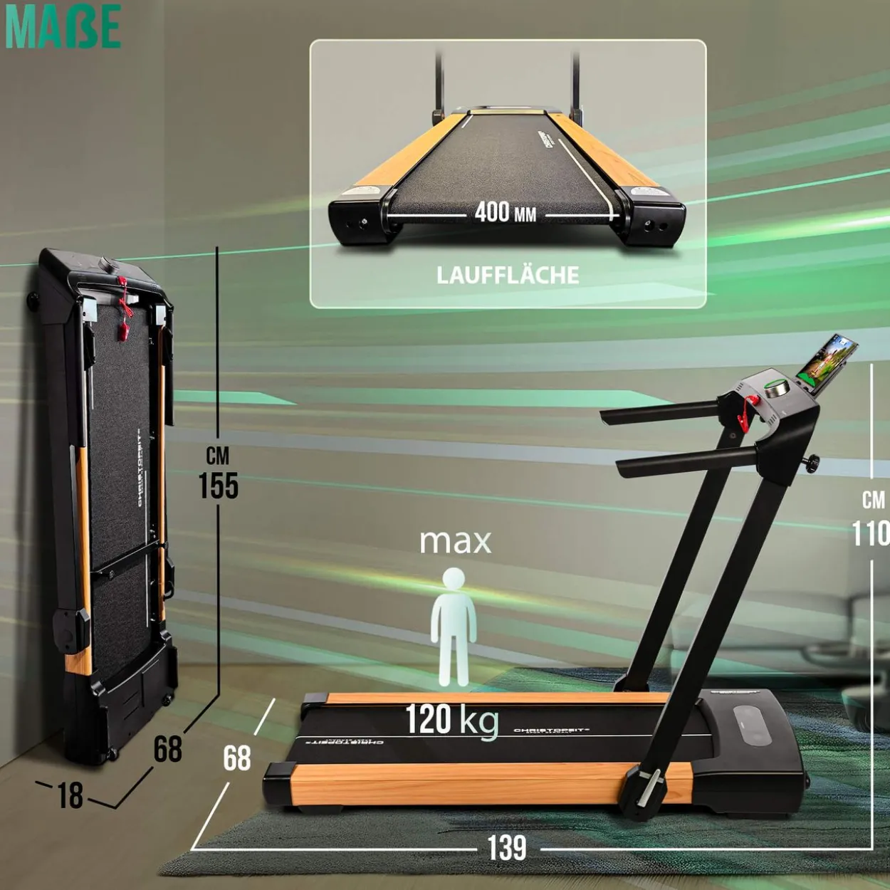 Laufband und Walking Pad 2 in 1 Holzoptik