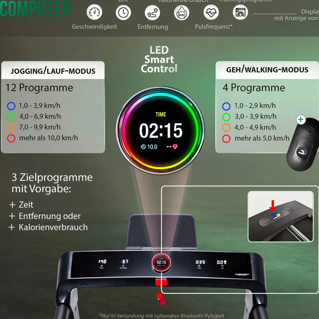 Laufband und Walking Pad 2 in 1 schwarz/rot