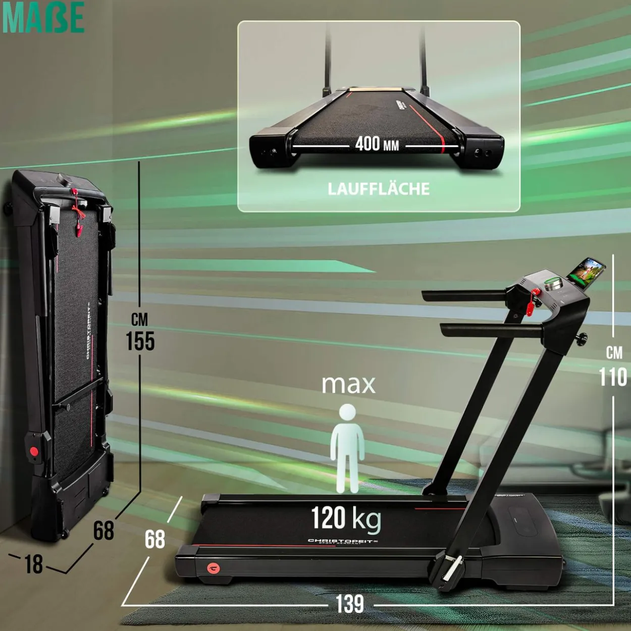 Laufband und Walking Pad 2 in 1 schwarz/rot