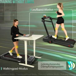 Laufband und Walking Pad 2 in 1 schwarz/rot