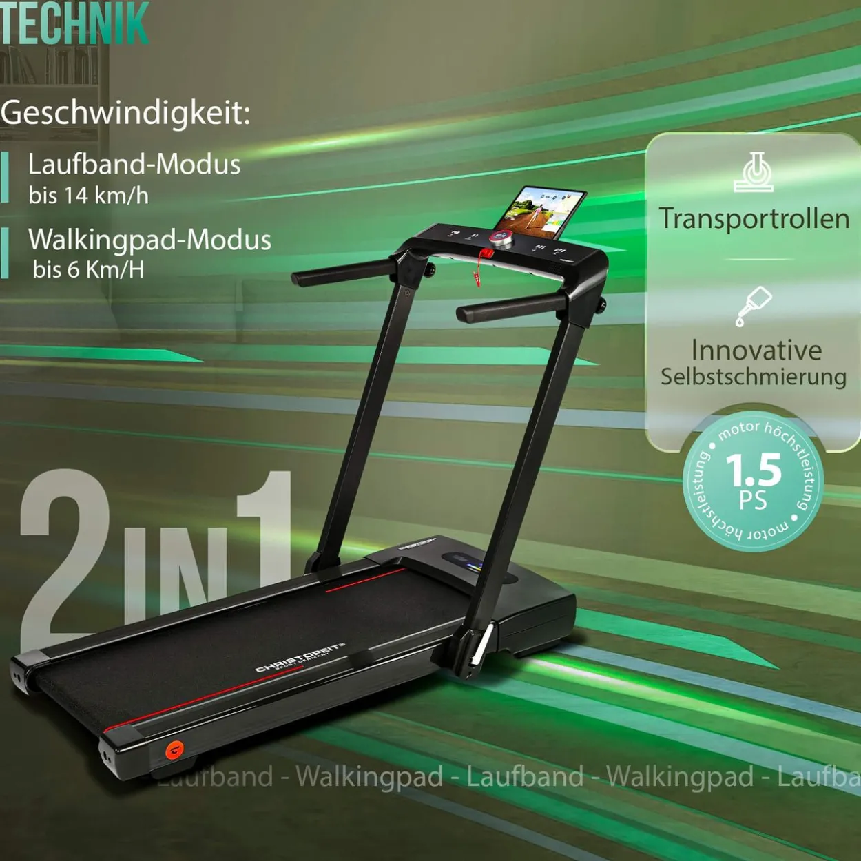 Laufband und Walking Pad 2 in 1 schwarz/rot