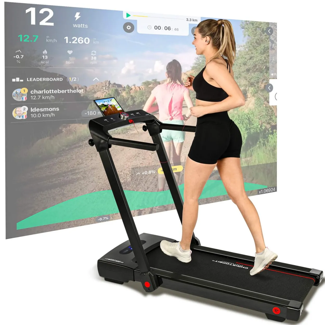 Laufband und Walking Pad 2 in 1 schwarz/rot