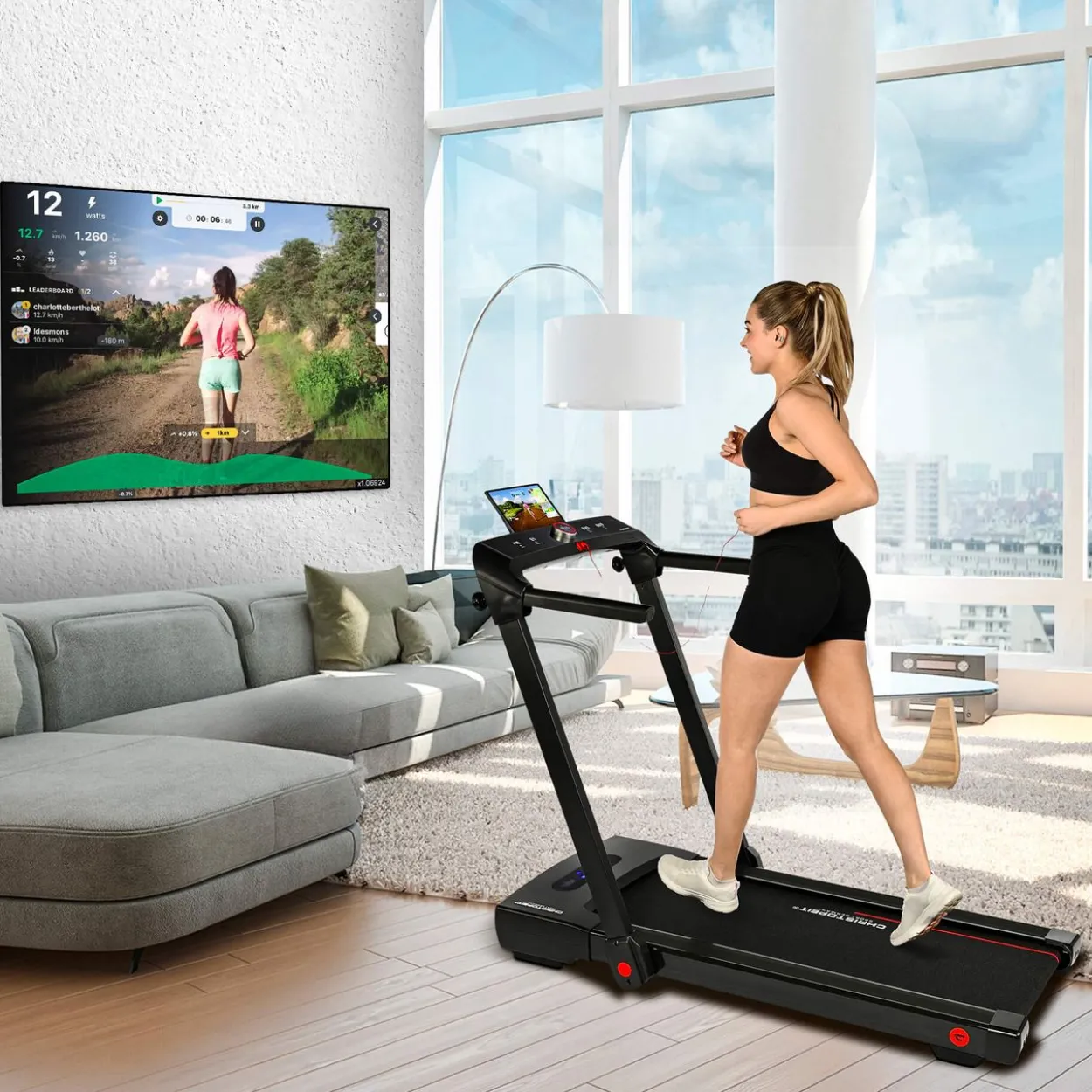 Laufband und Walking Pad 2 in 1 schwarz/rot
