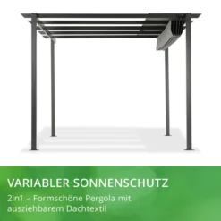 LECO Pergola 4 x 3 m mit ausziehbarem Sonnendach – anthrazit / grau
